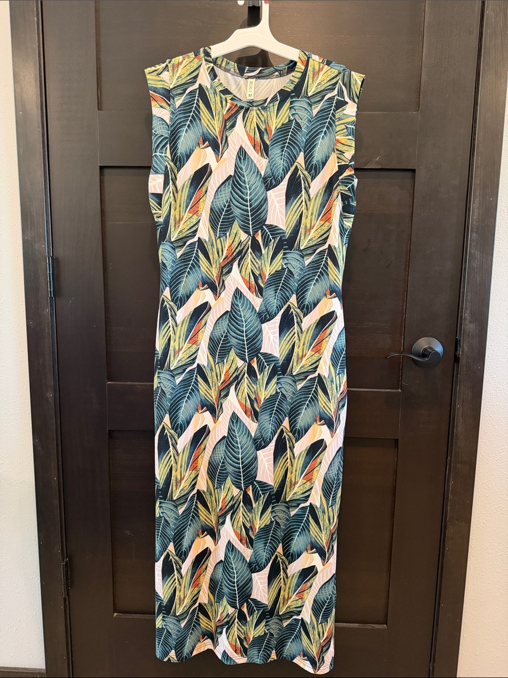 Sleeveless Tropical Leaf Maxi Dress - Blue/Green